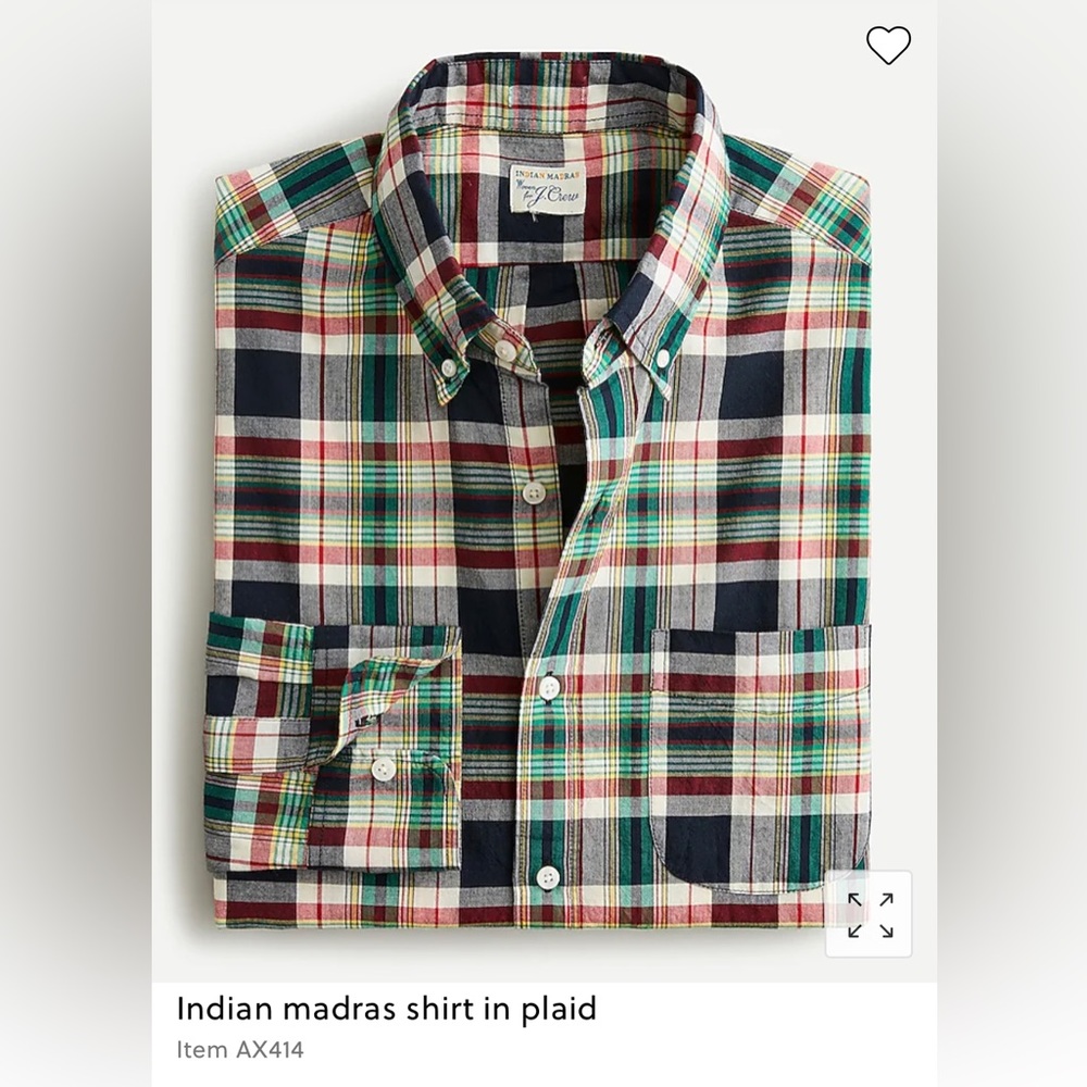 J Crew plaid Indian madras men’s shirt